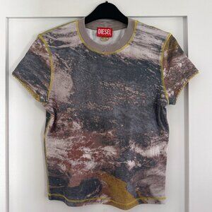 NWOT Diesel Skinzy Women's Ribbed Violet/Blue Planet Print Baby Tee size L